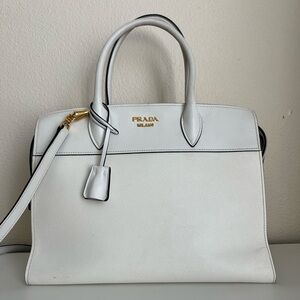 PRADA WHITE SAFFIANO LUX LEATHER TOP HANDLE BAG